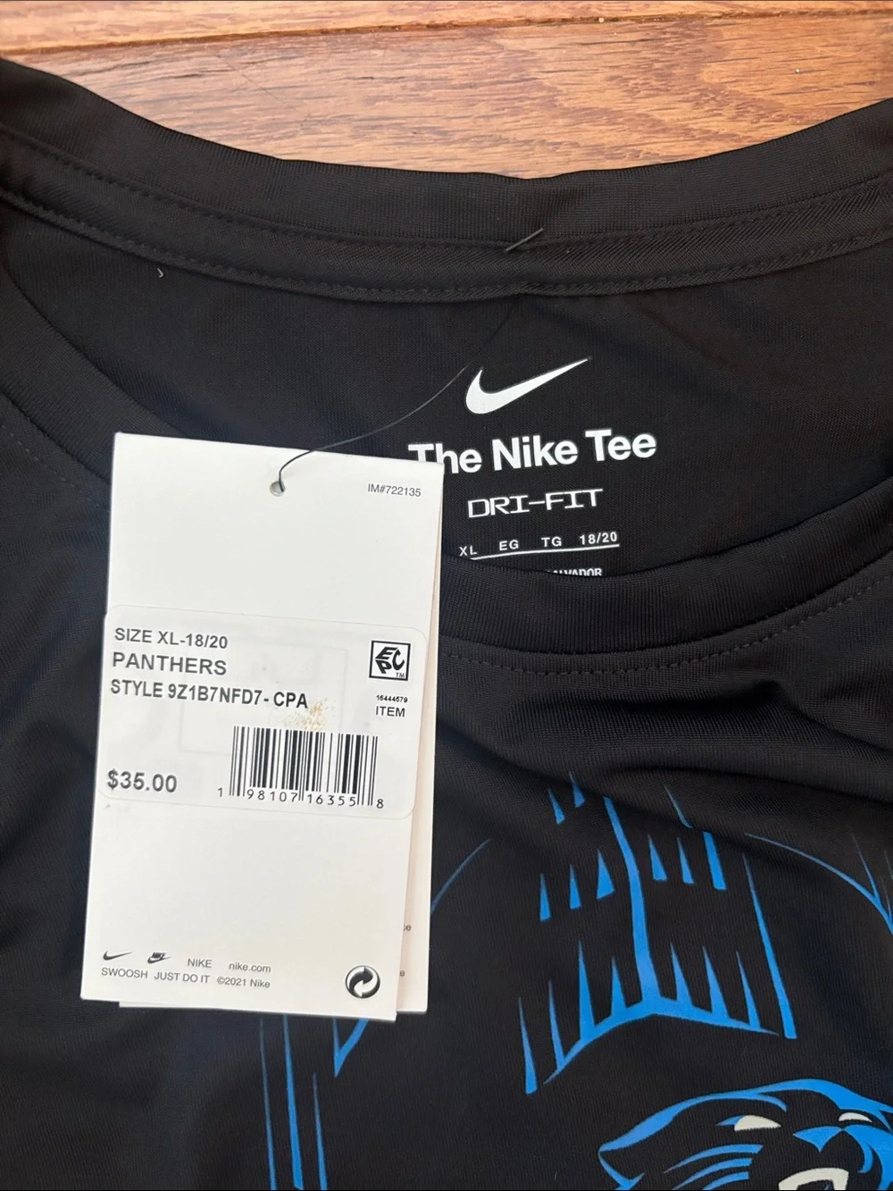 Nike Carolina Panthers Dri-Fit Boys XL 18-20 NWT